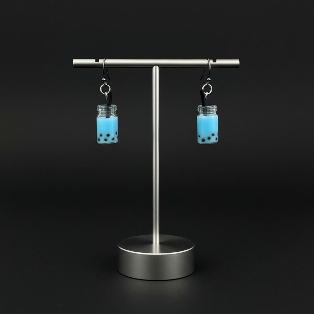 Handmade Glass Boba Tea Earrings Cute Kawaii Bubble Tea Dangle Earrings